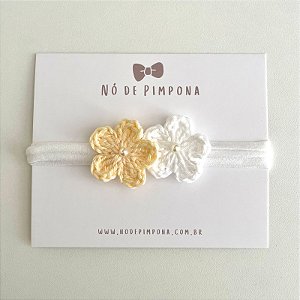 Faixa de Bebê Flor Crochê - Amarelo Bebê
