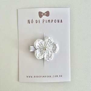 Clips de Flor de Crochê - Branco