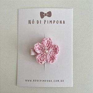 Clips de Flor de Crochê - Rosa Bebê