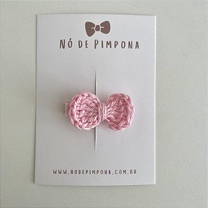 Clips de Laço de Crochê - Rosa  Bebê