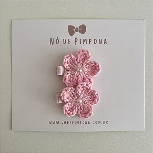 Dupla Clips de Flor de Crochê - Rosa Bebê