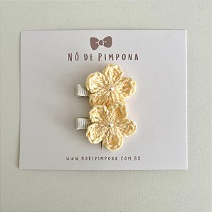 Dupla Clips de Flor de Crochê - Amarelo Bebê