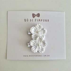 Dupla Clips de Flor de Crochê - Branco