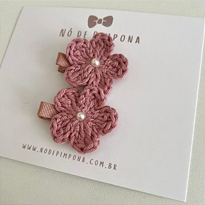 Dupla Clips de Flor de Crochê - Rose
