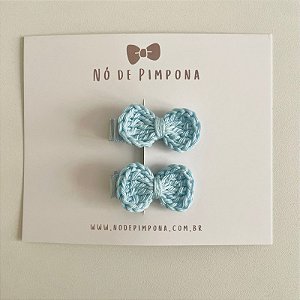 Dupla Clips de Laço de Crochê - Azul  Bebê