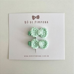 Dupla Clips de Laço de Crochê - Verde Bebê