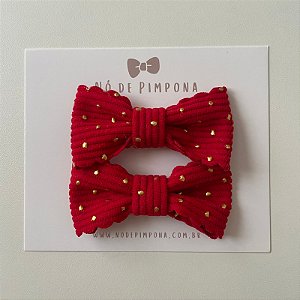 Dupla de Laços de Tecido Algodão- Vermelho e Dourado