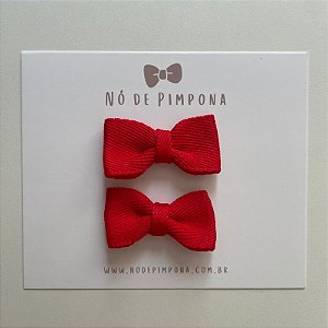 Dupla de Mini Laços Liso Jeans- Vermelho