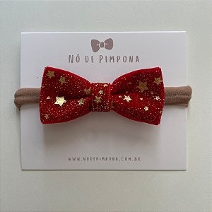 Faixa de Veludo para Bebê - Vermelho com Estrelas