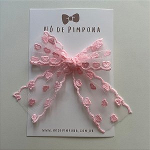 Laço Max de Tule Corações - Rosa