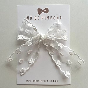 Laço Max de Tule Corações - Branco