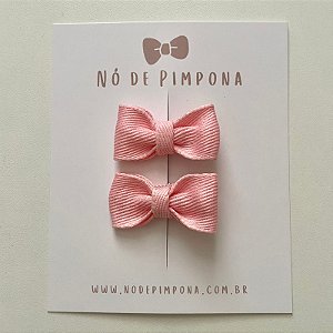 Dupla de Mini Laços Liso Jeans- Rosa Bebê