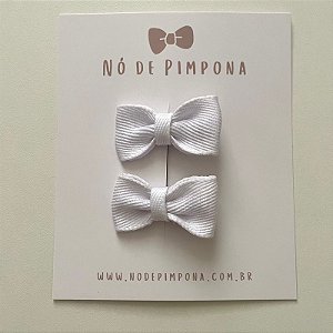 Dupla de Mini Laços Liso Jeans- Branco