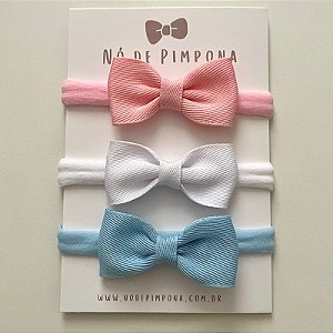 kIT Faixa Para Bebê Jeans - Azul, Rosa e Branco