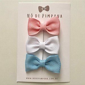 Kit de Laços Liso Jeans - Azul, Rosa e Branco