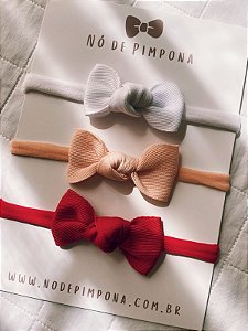 Kit Faixa de Bebê Nó - Vermelho, Salmão e Branco