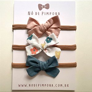 Kit Faixa de Bebê 100% Algodão - (P) Rosa, Azul e Floral