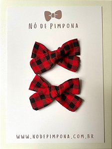 Dupla de Laços de Tecido Xadrez Preto e Vermelho P ou M (Coleção Junina)
