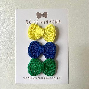 Kit Clips de Laço de Crochê - Verde - Amarelo e Azul- Vai Brasil