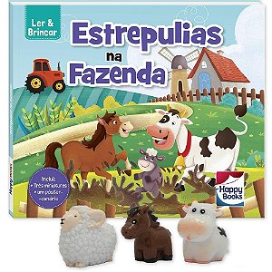 LIVRO LER E BRINCAR ESTREPULIAS NA FAZENDA COM 3 BONECOS
