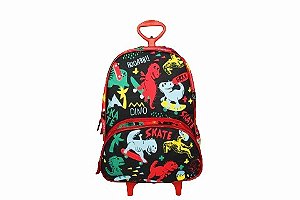 MOCHILA ESCOLAR DE RODINHAS DINO COM SKATE