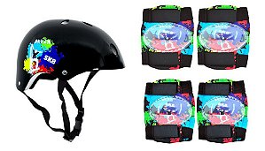 KIT CAPACETE ROSA COM JOELHEIRA COTOVELEIRA E MUNH