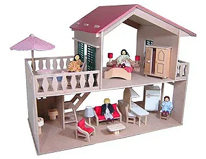 CASA COM PISCINA E MOVEIS VERMELHO