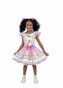 VESTIDO JUNINO XADREZ ROSA A22