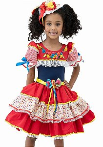 VESTIDO JUNINO COM BABADO VERMELHO