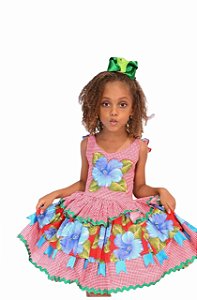 VESTIDO JUNINO PATCH XADREZ ROSA A23