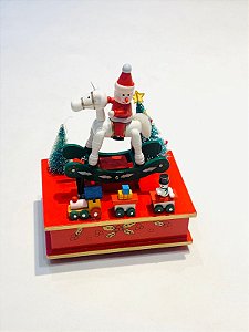 CAIXA DE MUSICA PAPAI NOEL SENTADO NO CAVALO