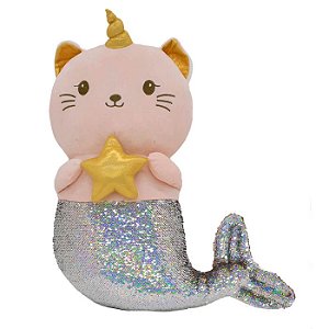 GATA SEREIA DE TECIDO RABO LANTEJOULA 50CM