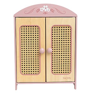 GUARDA ROUPAS DE MADEIRA PARA BONECA COM PALHA ROSA