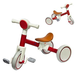 BICICLETA EQUILIBRIO INFANTIL 2 EM 1 BRANCO E VERMELHO