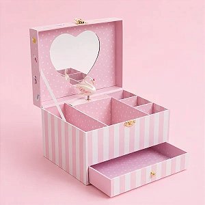 CAIXA DE MUSICA PORTA JOIAS ROSA LISTRADO