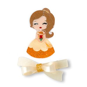 PRESILHA BICO DE PATO PRINCESA FERA COM LACO PEROLA