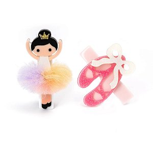 PRESILHA BICO DE PATO BAILARINA TONS PASTEL COM SAPATILHA ROSA