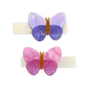 PRESILHA BICO DE PATO BORBOLETA LILAS E ROSA