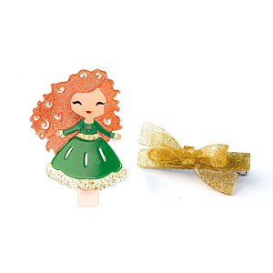 PRESILHA BICO DE PATO PRINCESA VALENTE E LACO DOURADO