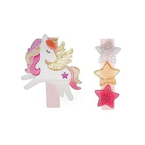 PRESILHA BICO DE PATO UNICORNIO C ESTRELAS