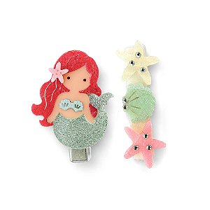 PRESILHA BICO DE PATO SEREIA TEXTURIZADA E ESTRELAS DO MAR E CONCHA