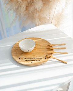 Conjunto Petisqueira Redonda com Garfinhos em Bambu