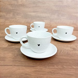 Jogo 4 Xícaras de Chá Coração Flake Cream