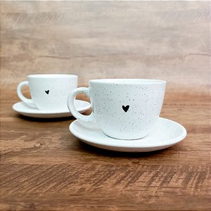 Jogo 2 Xícaras de Chá Coração Flake Cream