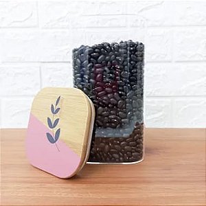 Porta Mantimento de Vidro Quadrado Rosa Antigo 1400 ml