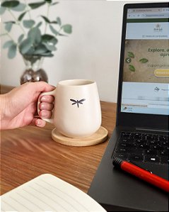 Caneca Libélula com Pires Bambu 260ml