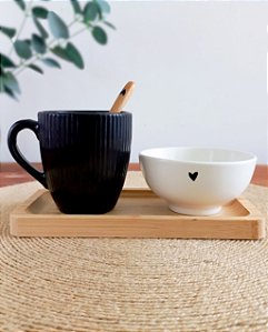 Conjunto Café com carinho - Caneca, bandeja, mini bowl e colher em bambu