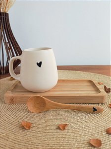 Conjunto Café com Afeto Coração - Caneca com Bandeja