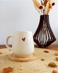 Caneca Coração Vermelho com Pires Bambu 260ml