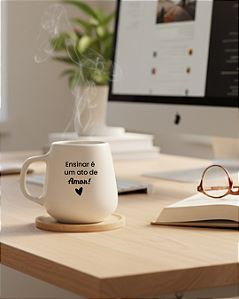 Caneca Ensinar é um Ato de Amor com Pires Bambu 260ml